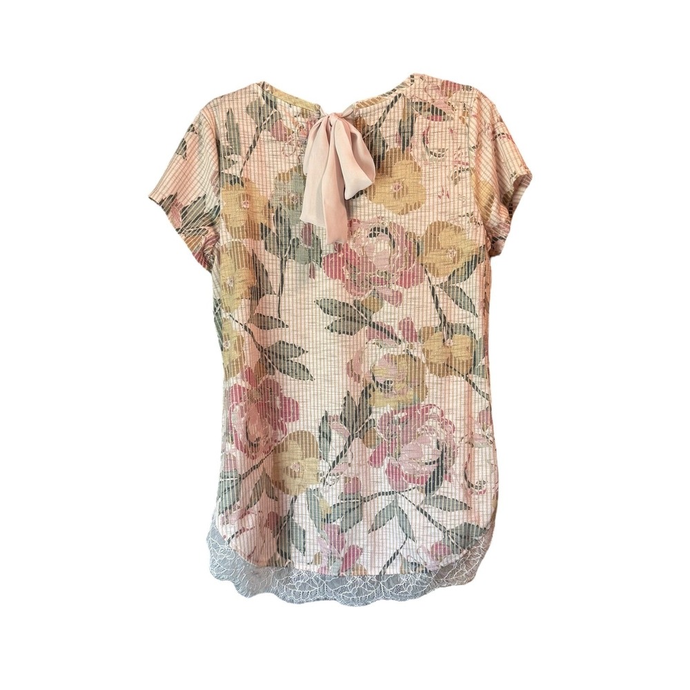 LC Lauren Conrad Women's Large Floral Lace Hem Blouse Sheer Boho Feminine - Picture 4 of 7